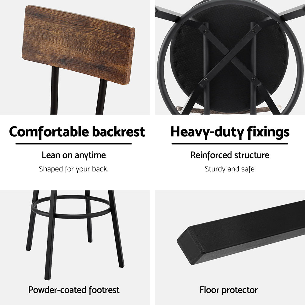 Artiss Industrial Bar Stools Set of 2 Upholstered Steel Frame Black