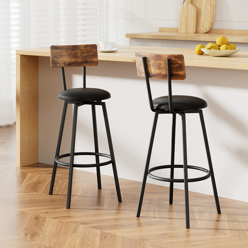 Artiss Industrial Bar Stools Set of 2 Upholstered Steel Frame Black