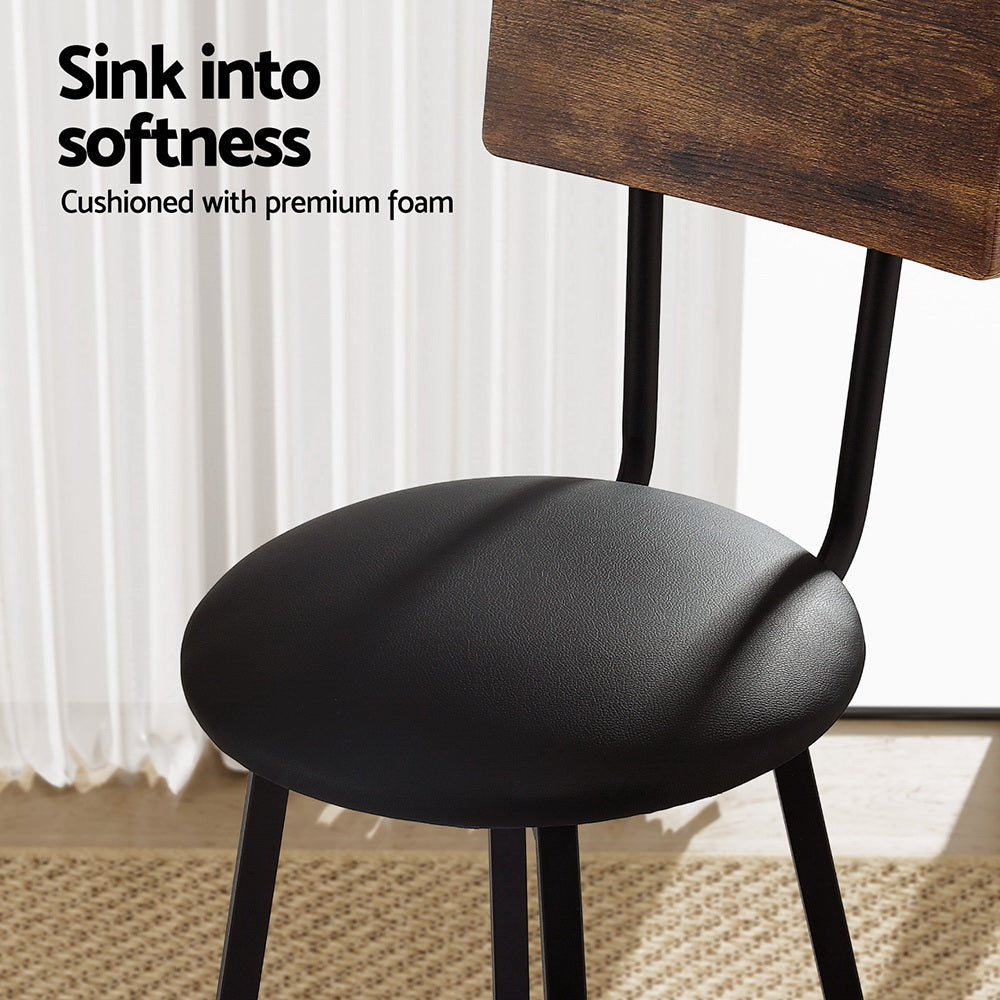 Industrial 4-Pack Bar Stools Upholstered Counter Chairs Steel Frame Black