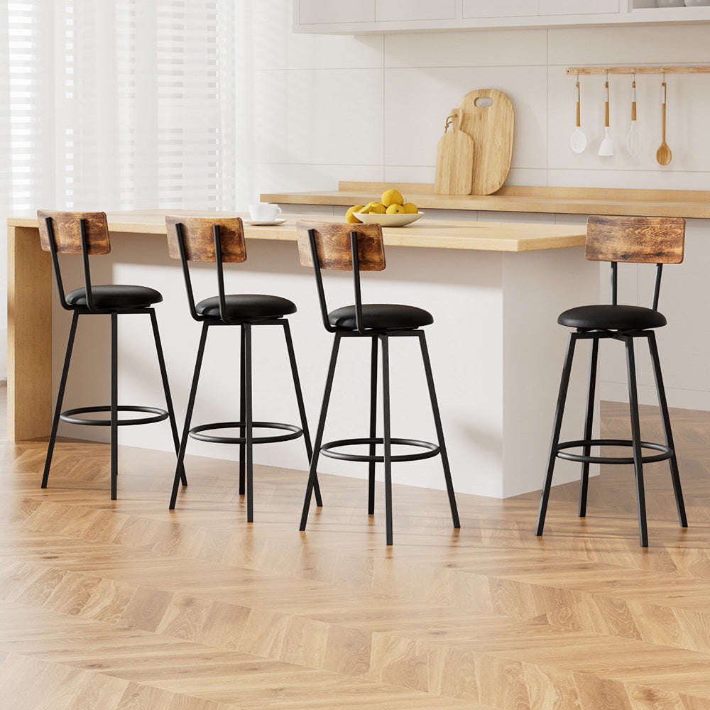 Industrial 4-Pack Bar Stools Upholstered Counter Chairs Steel Frame Black