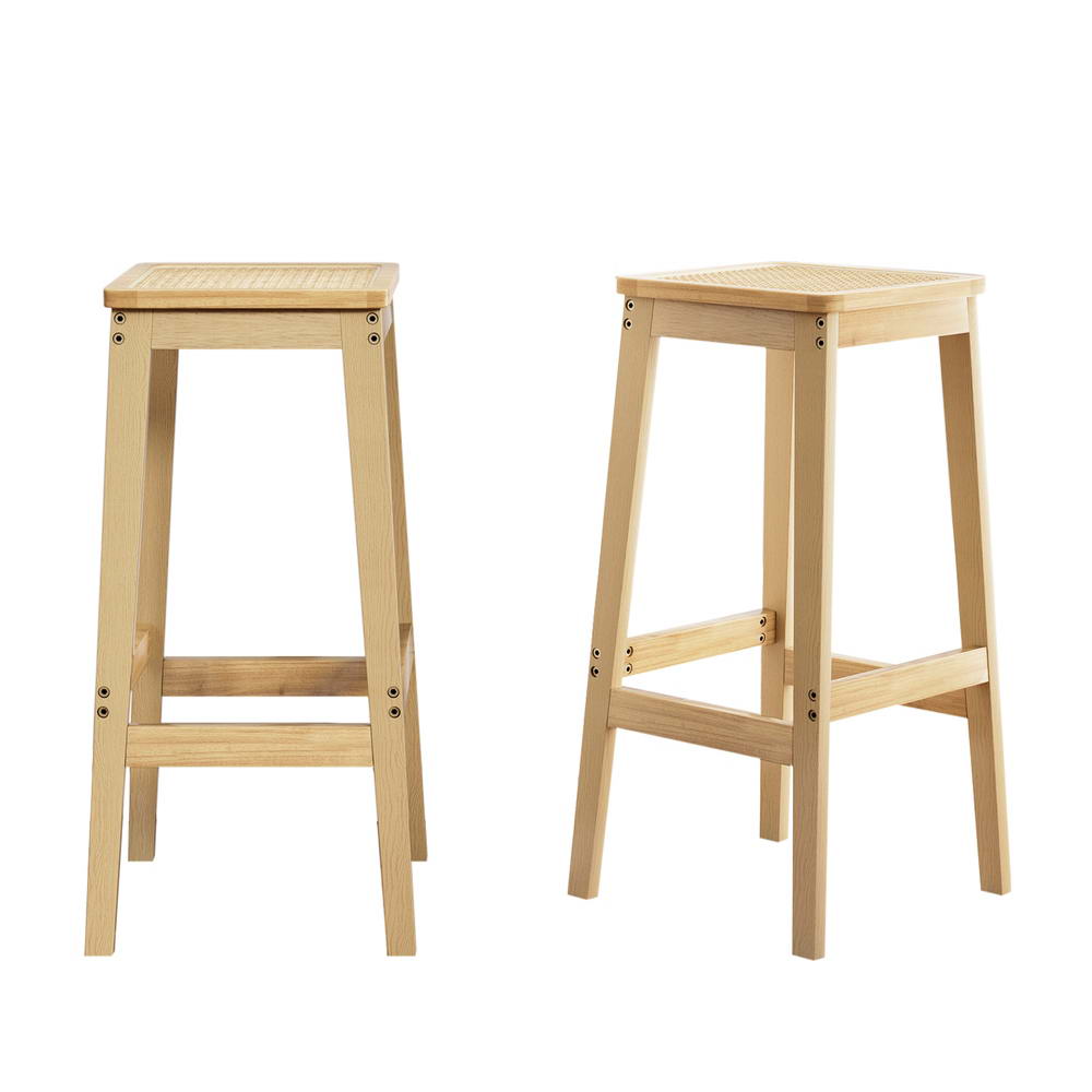 Rubber Wood & Rattan Bar Stools Set of 2 - Artiss