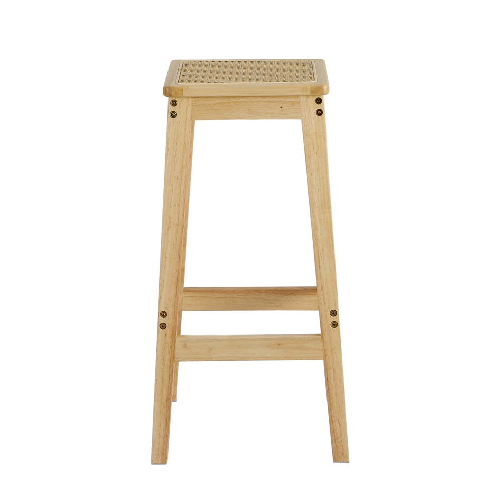 Rubber Wood & Rattan Bar Stools Set of 2 - Artiss