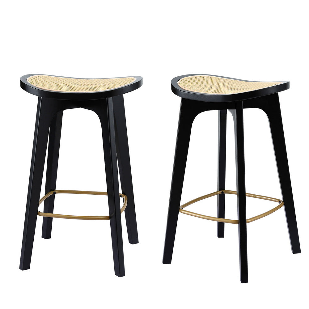 Artiss Set of 2 Rattan Bar Stools Kitchen Counter Black