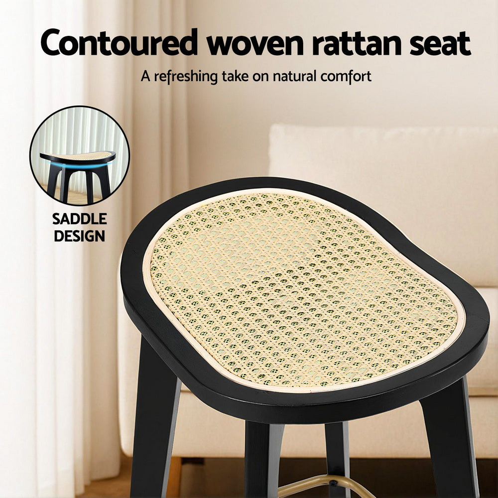Artiss Set of 2 Rattan Bar Stools Kitchen Counter Black