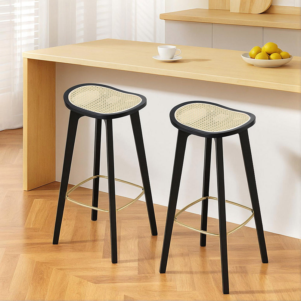 Artiss Set of 2 Rattan Bar Stools Kitchen Counter Black