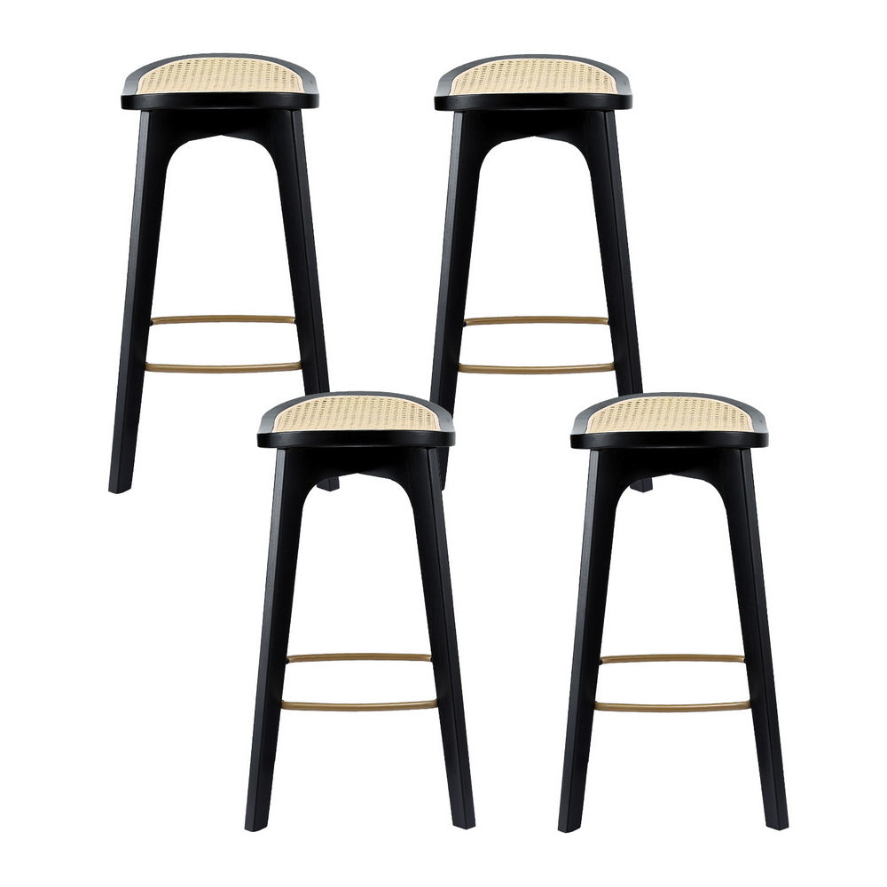 Artiss 4x Bar Stools Rattan Bamboo Saddle Black