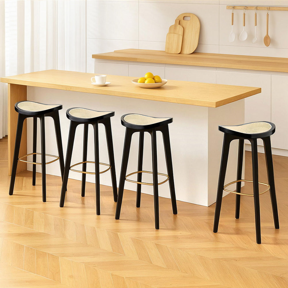 Artiss 4x Bar Stools Rattan Bamboo Saddle Black