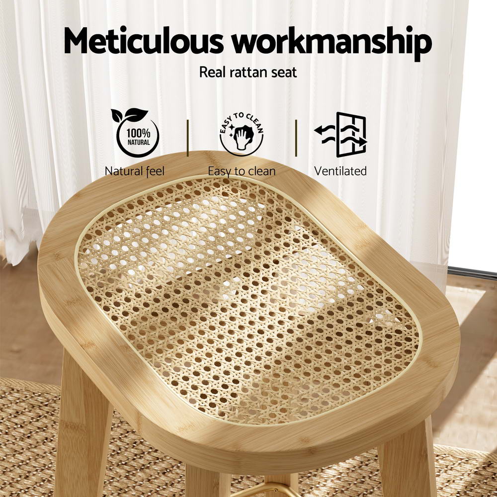 Bamboo Rattan Bar Stools with Footrest, 67cm - Artiss