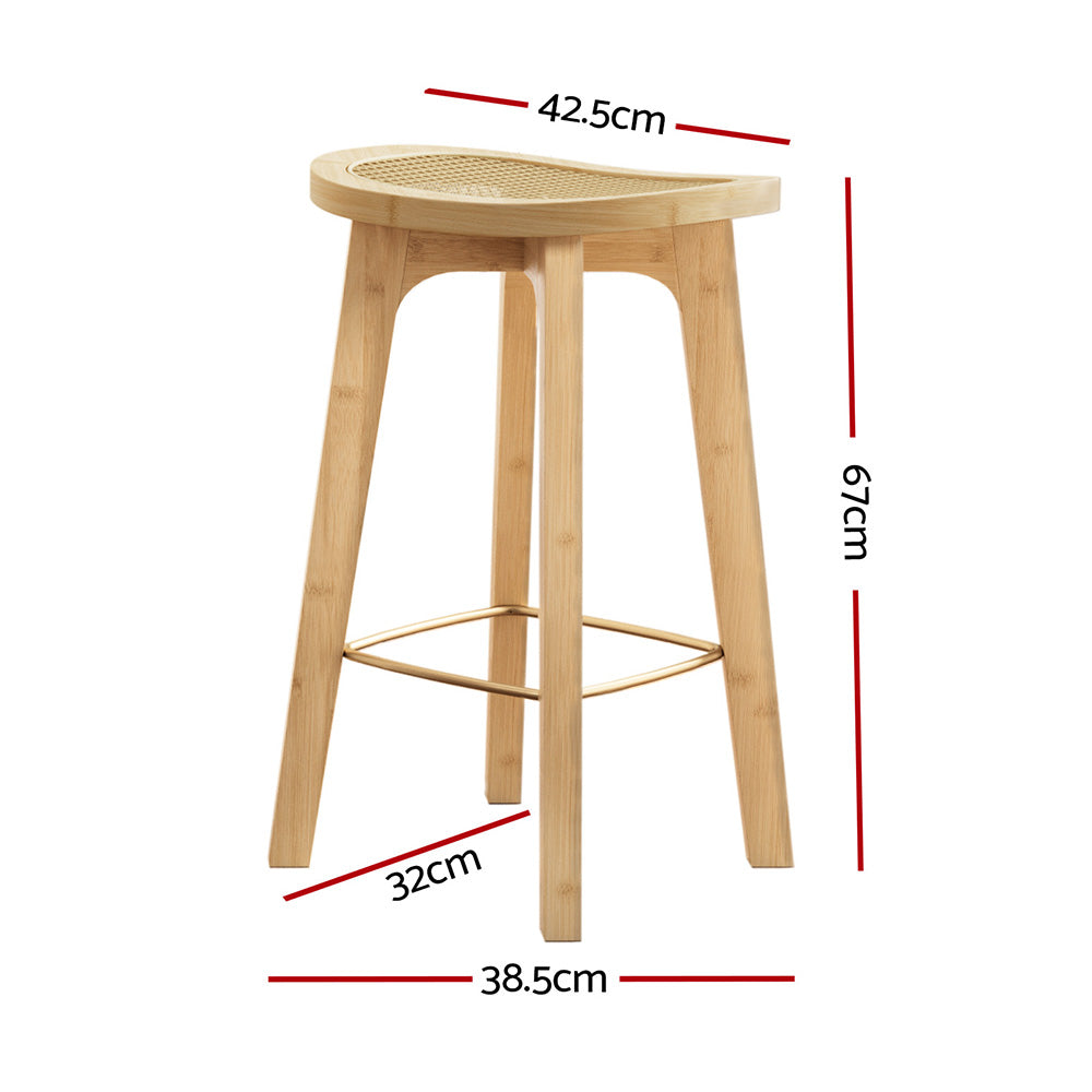 Artiss 2x Bamboo Rattan Bar Stools 67cm Seat Height