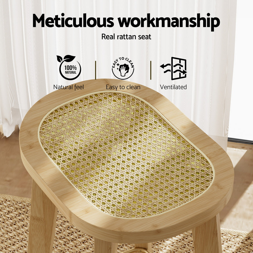 Artiss 2x Bamboo Rattan Bar Stools 67cm Seat Height