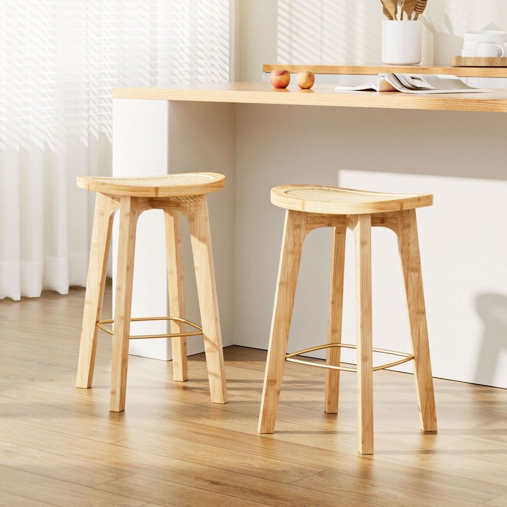 Artiss 2x Bamboo Rattan Bar Stools 67cm Seat Height