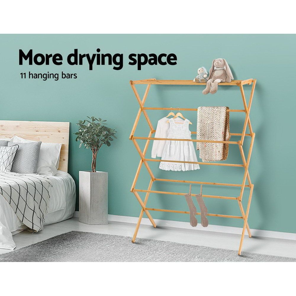 Artiss Foldable Bamboo Clothes Airer Coat Rack Dryer