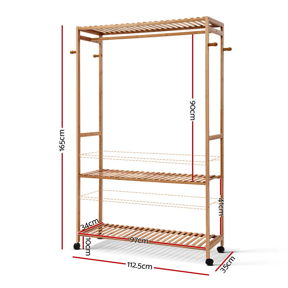 Artiss 165cm Bamboo Clothes Rack Coat Stand Natural