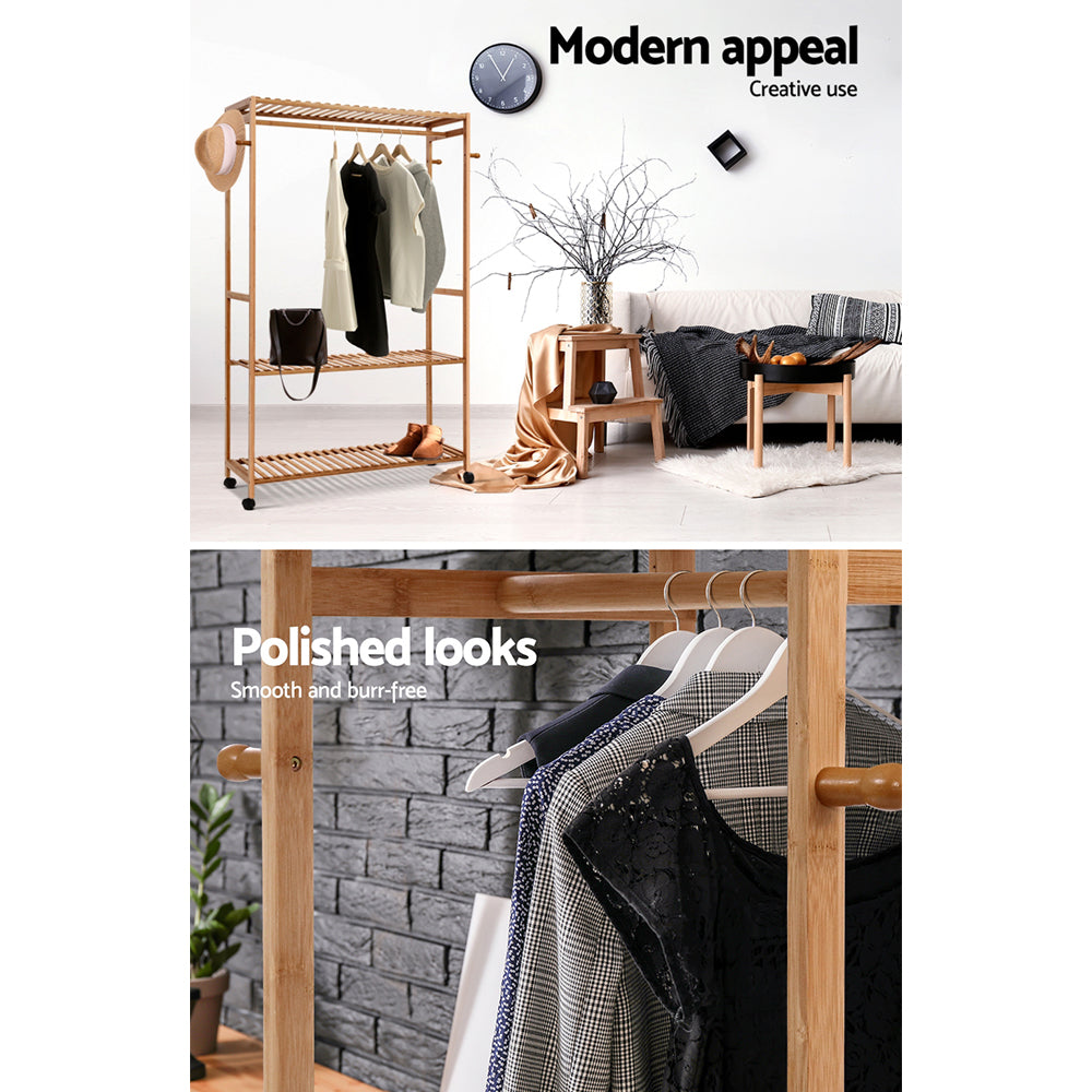 Artiss 165cm Bamboo Clothes Rack Coat Stand Natural