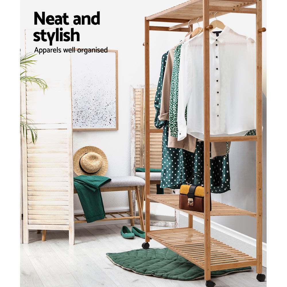 Artiss 165cm Bamboo Clothes Rack Coat Stand Natural