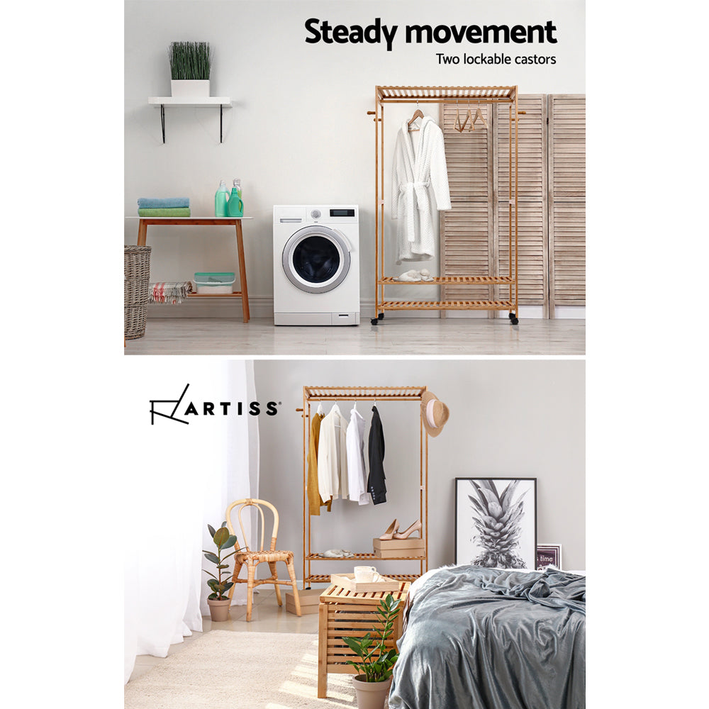 Artiss 165cm Bamboo Clothes Rack Coat Stand Natural