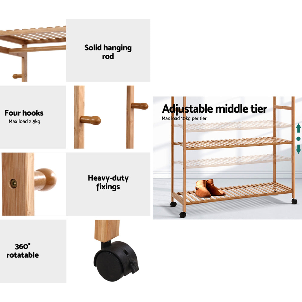 Artiss 165cm Bamboo Clothes Rack Coat Stand Natural