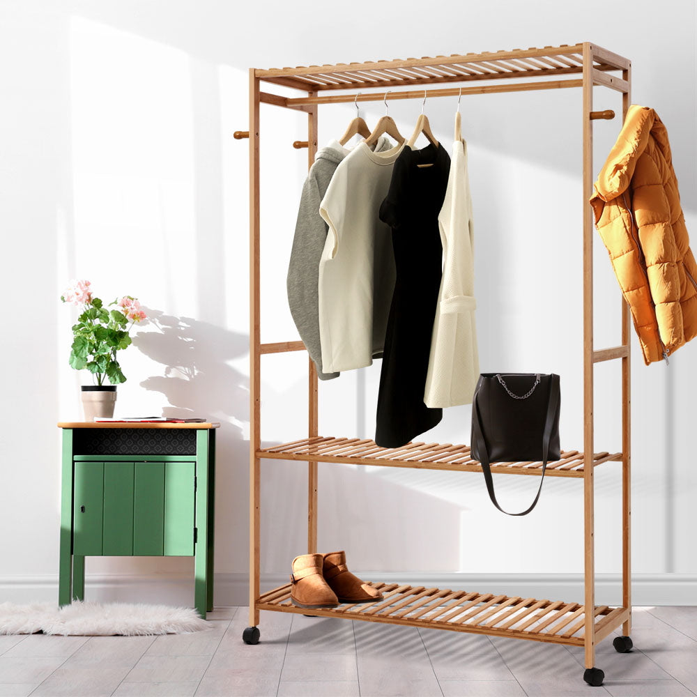 Artiss 165cm Bamboo Clothes Rack Coat Stand Natural