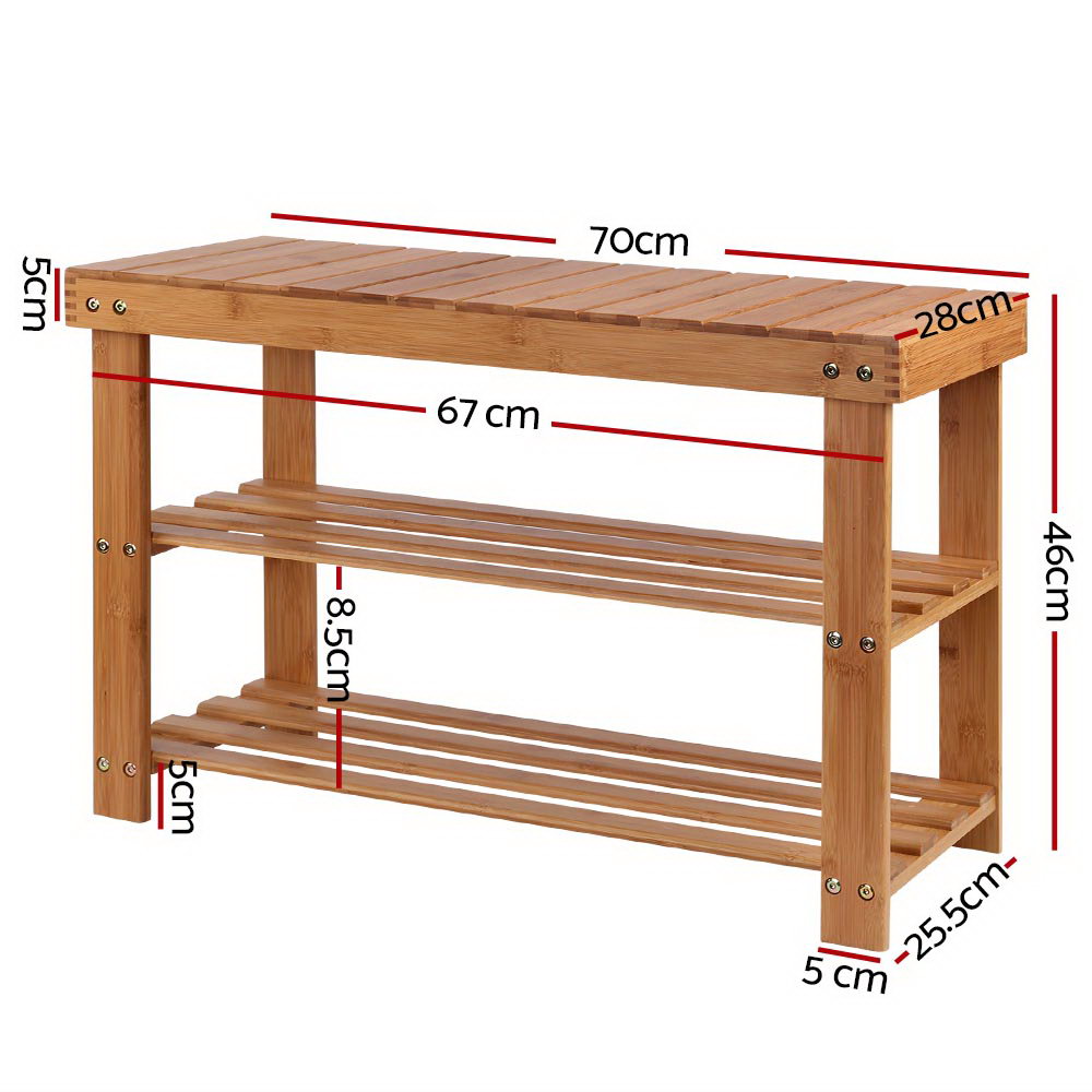 Bamboo Shoe Bench Rack 10 Pairs Natural