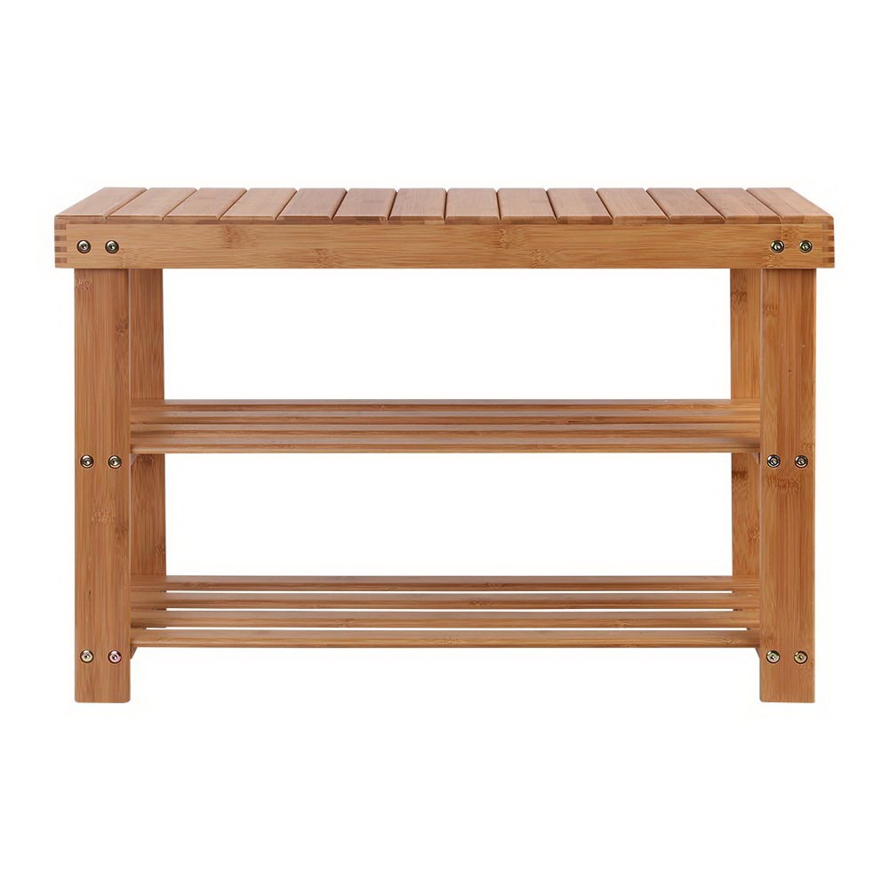 Bamboo Shoe Bench Rack 10 Pairs Natural