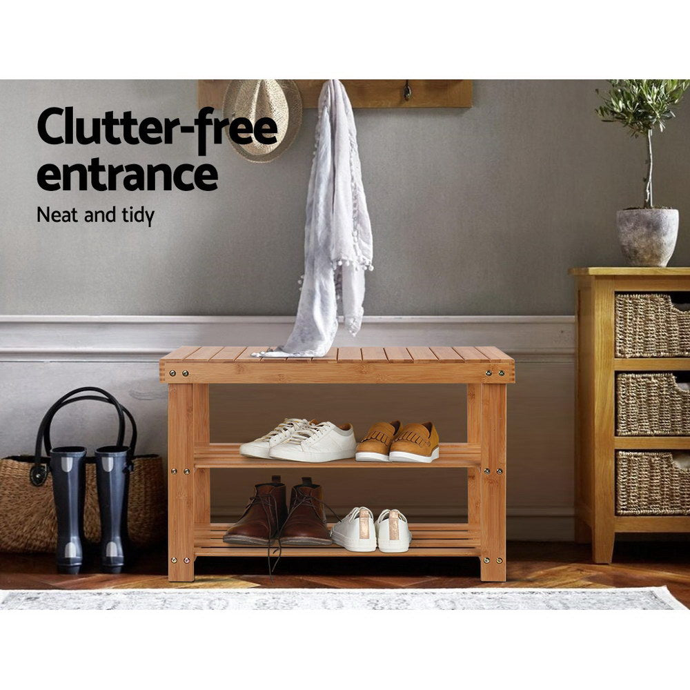 Bamboo Shoe Bench Rack 10 Pairs Natural