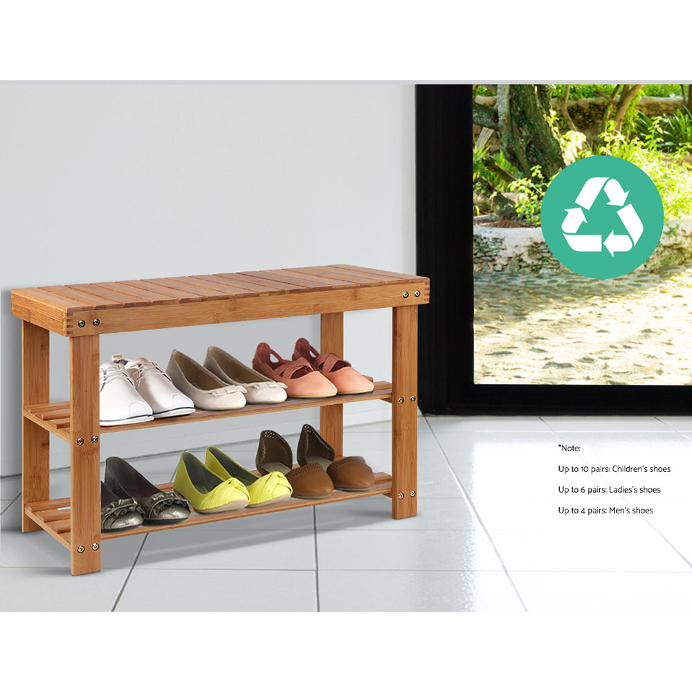 Bamboo Shoe Bench Rack 10 Pairs Natural
