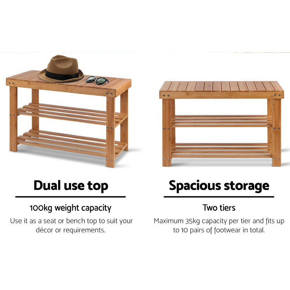Bamboo Shoe Bench Rack 10 Pairs Natural