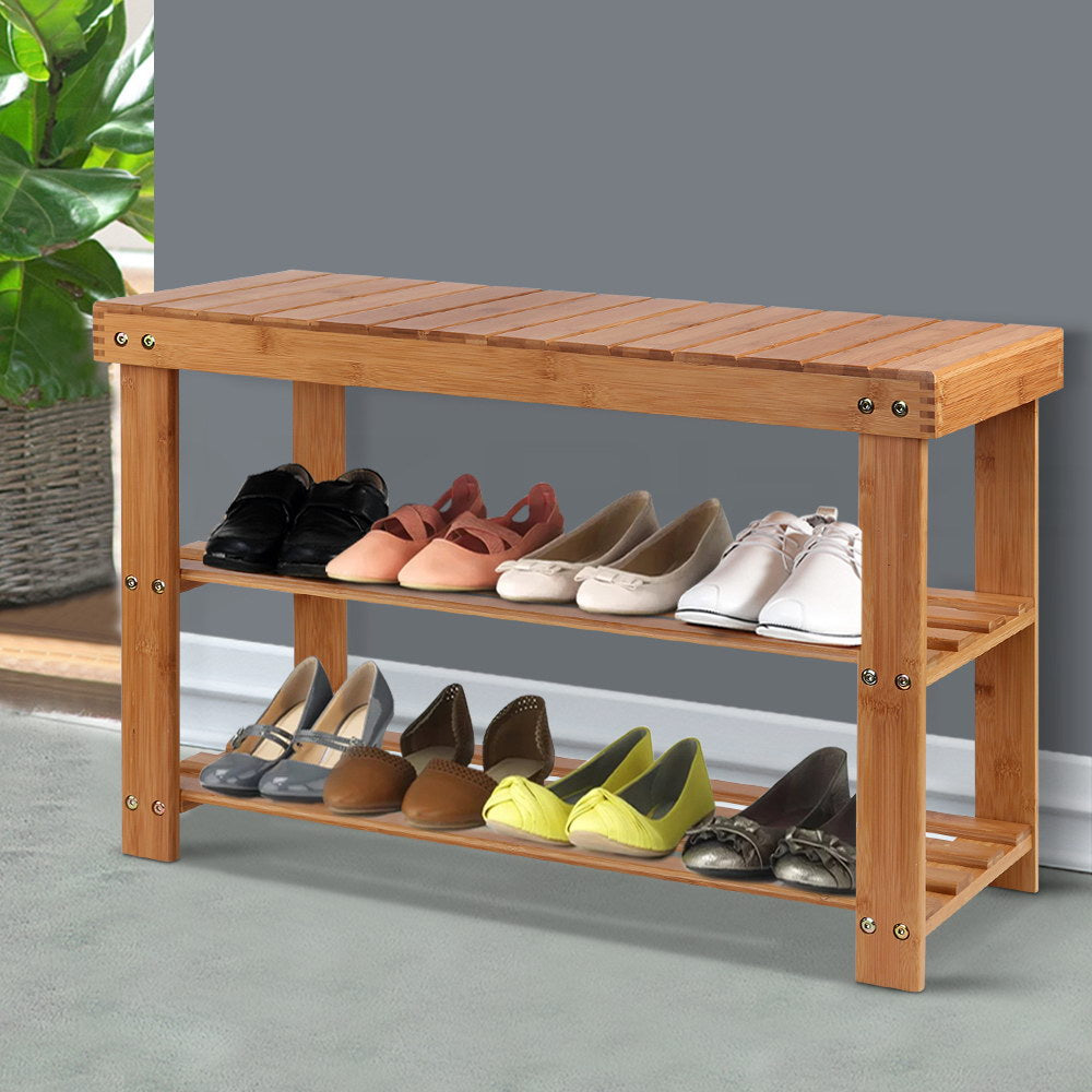 Bamboo Shoe Bench Rack 10 Pairs Natural