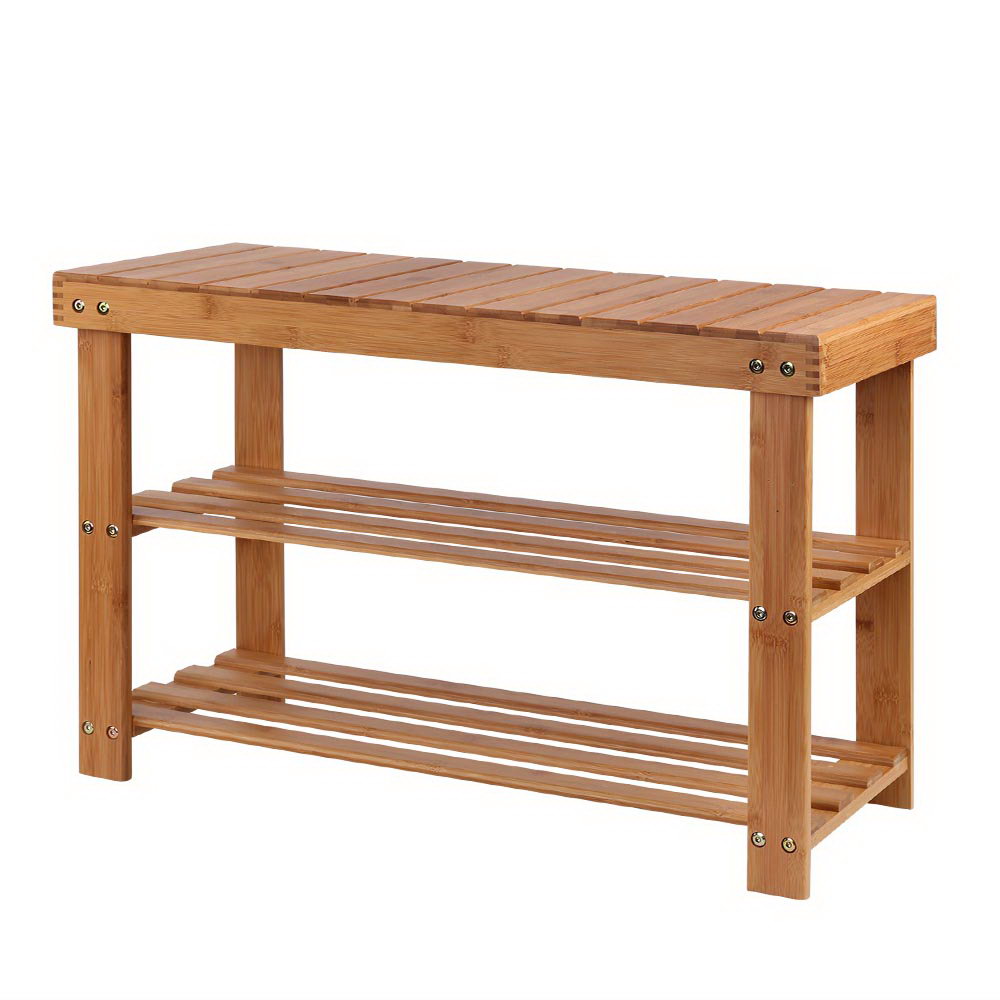 Bamboo Shoe Bench Rack 10 Pairs Natural