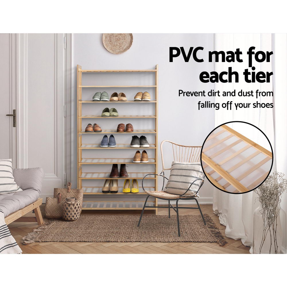 Bamboo 10-Tier Shoe Rack Cabinet Natural 50 Pairs