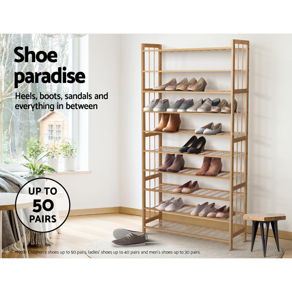 Bamboo 10-Tier Shoe Rack Cabinet Natural 50 Pairs