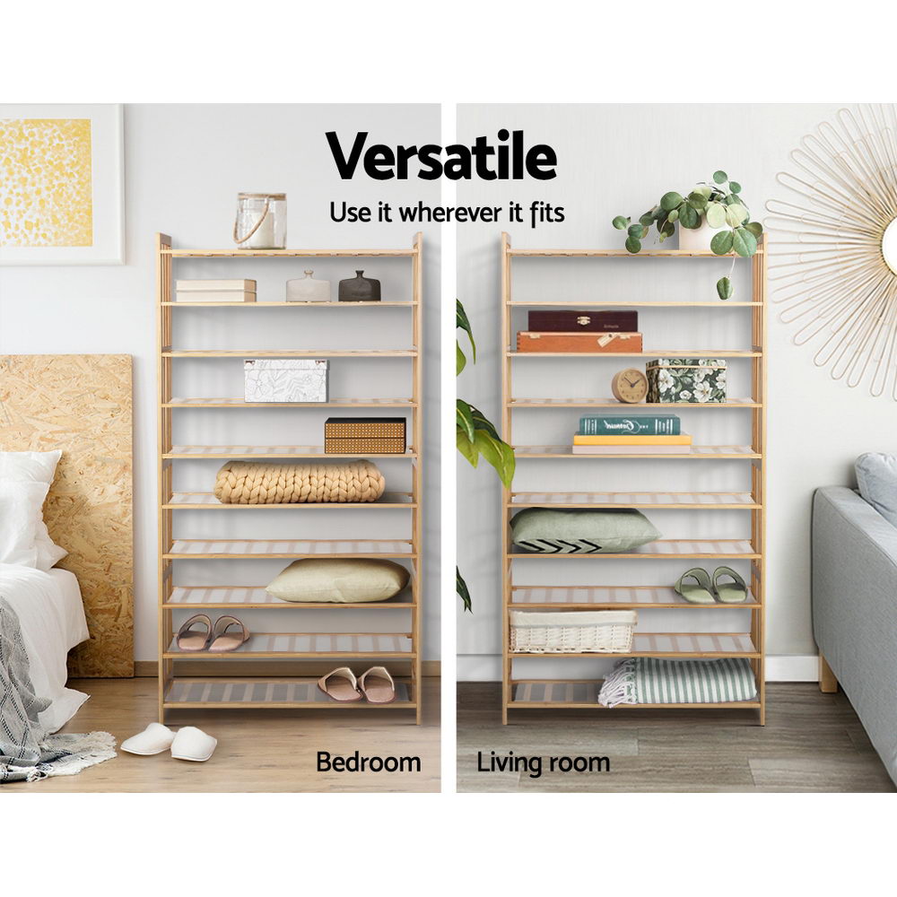 Bamboo 10-Tier Shoe Rack Cabinet Natural 50 Pairs