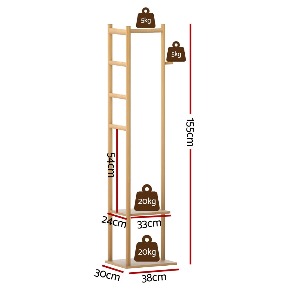 Bamboo Clothes Rack Airer Coat Stand 3-in-1 Storage