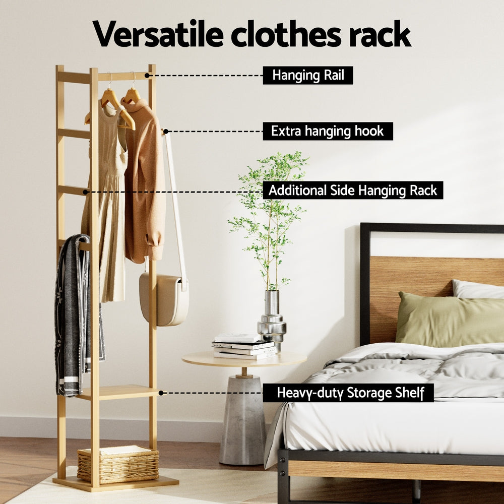 Bamboo Clothes Rack Airer Coat Stand 3-in-1 Storage