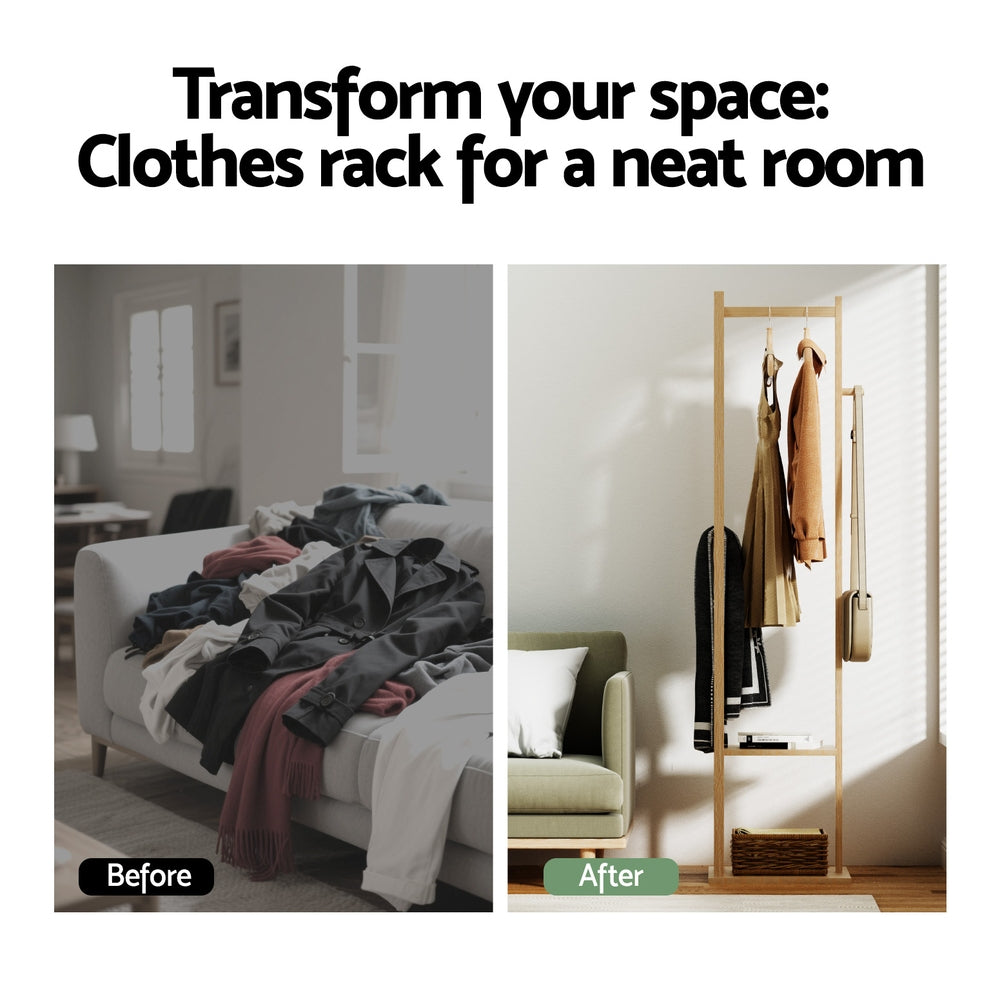 Bamboo Clothes Rack Airer Coat Stand 3-in-1 Storage