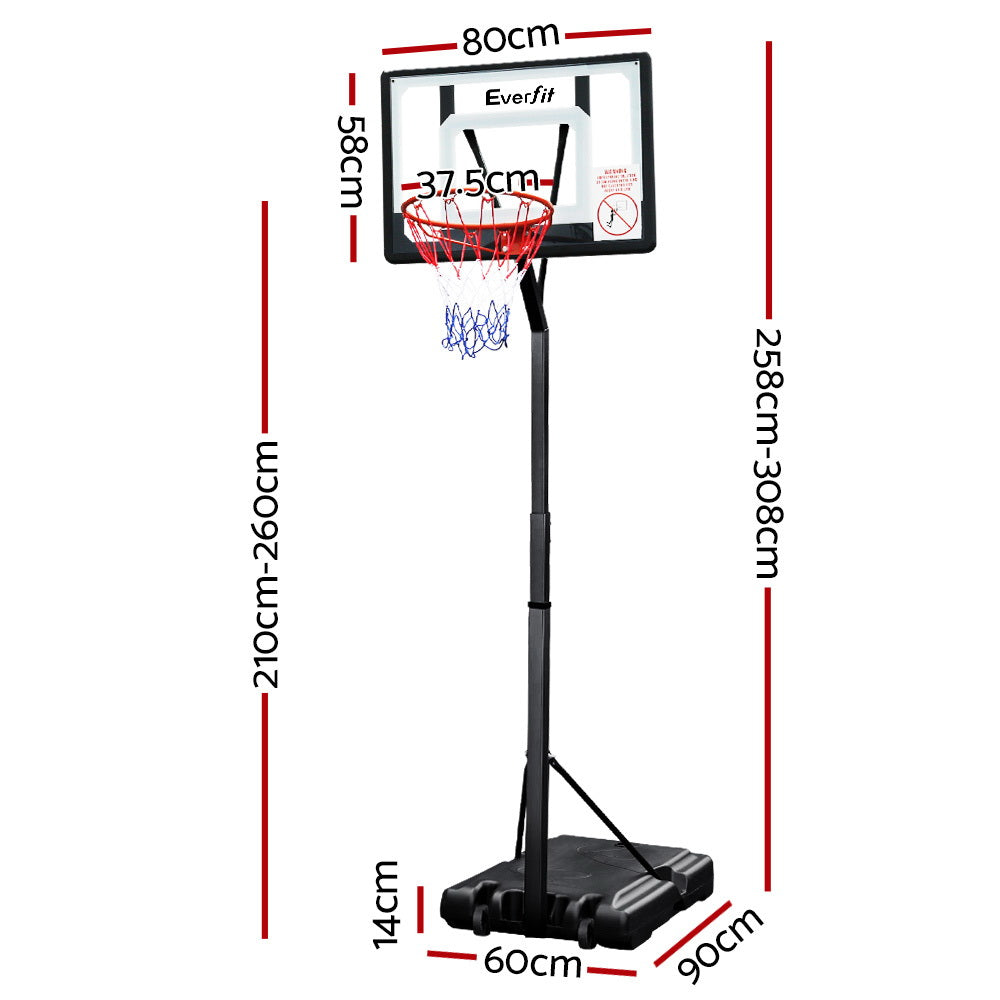 Everfit 2.6M Adjustable Portable Basketball Hoop System Kids Pro Clear