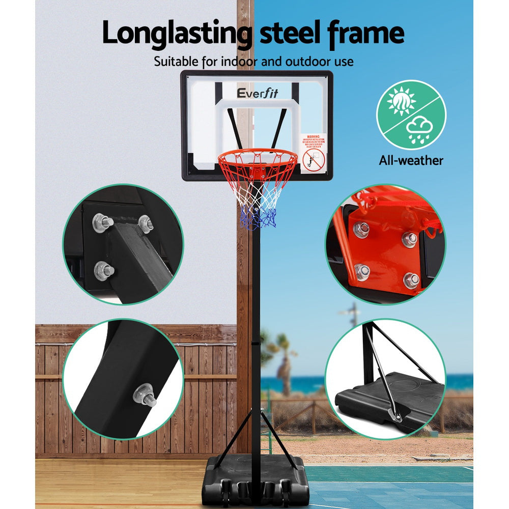 Everfit 2.6M Adjustable Portable Basketball Hoop System Kids Pro Clear