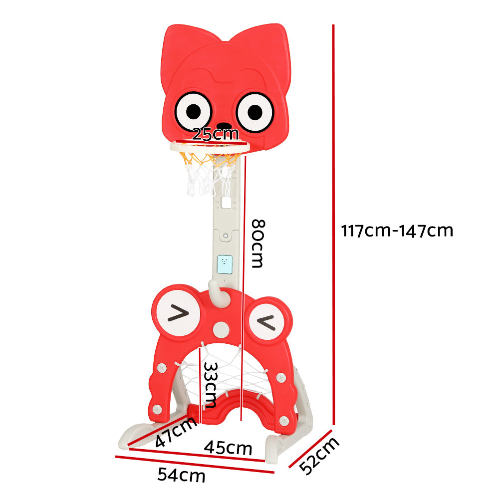 Keezi Kids Adjustable Basketball Hoop 5-in-1 Sports Centre Red