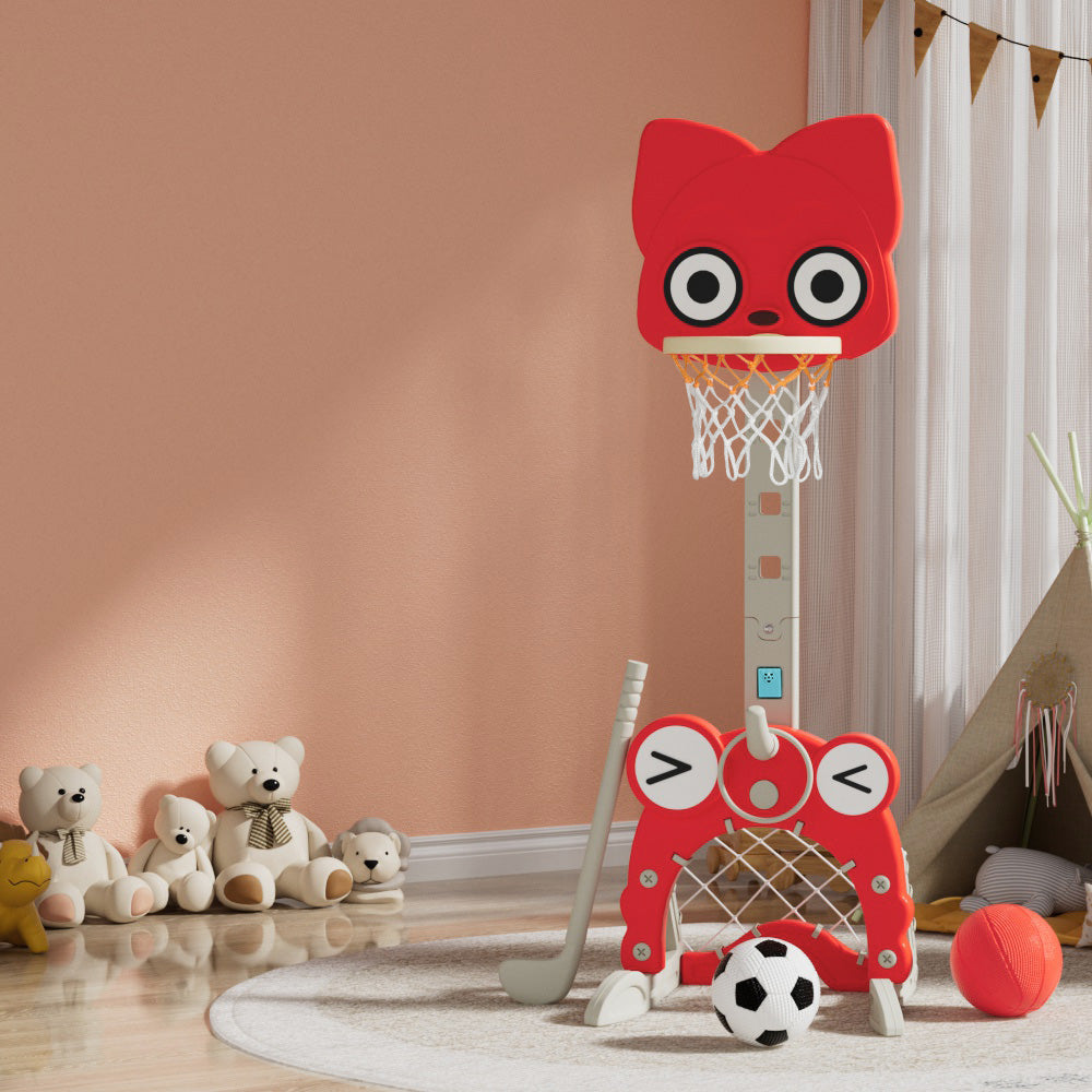 Keezi Kids Adjustable Basketball Hoop 5-in-1 Sports Centre Red