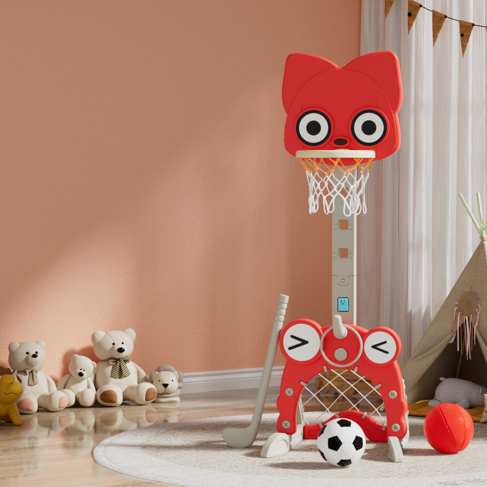 Keezi Kids Adjustable Basketball Hoop 5-in-1 Sports Centre Red