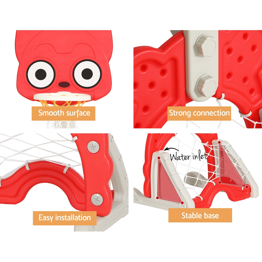 Keezi Kids Adjustable Basketball Hoop 5-in-1 Sports Centre Red