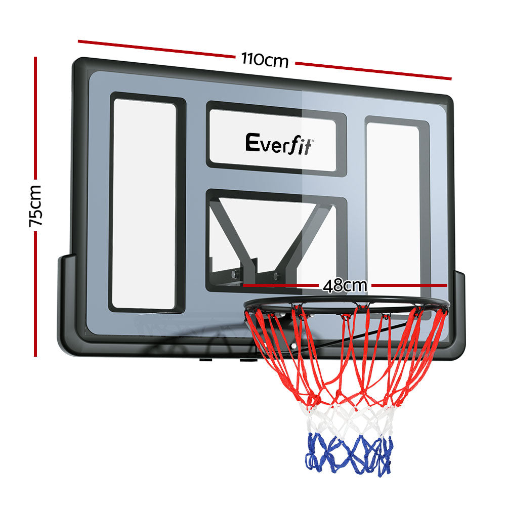 Everfit 45" Wall Mounted Basketball Hoop Backboard Ring Net Black