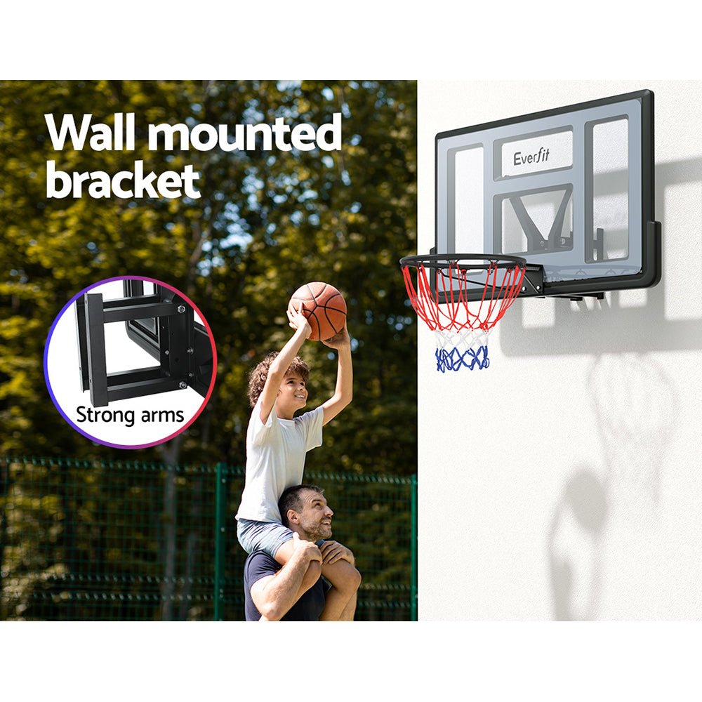 Everfit 45" Wall Mounted Basketball Hoop Backboard Ring Net Black
