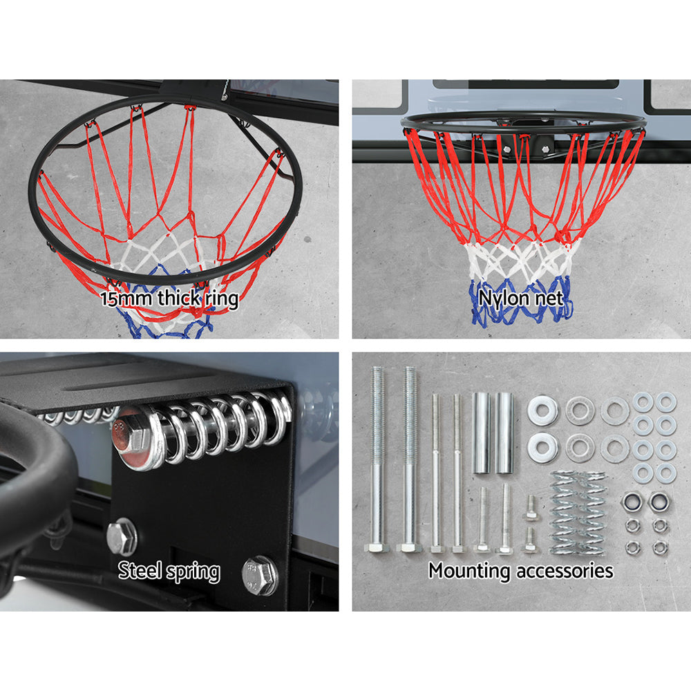 Everfit 45" Wall Mounted Basketball Hoop Backboard Ring Net Black