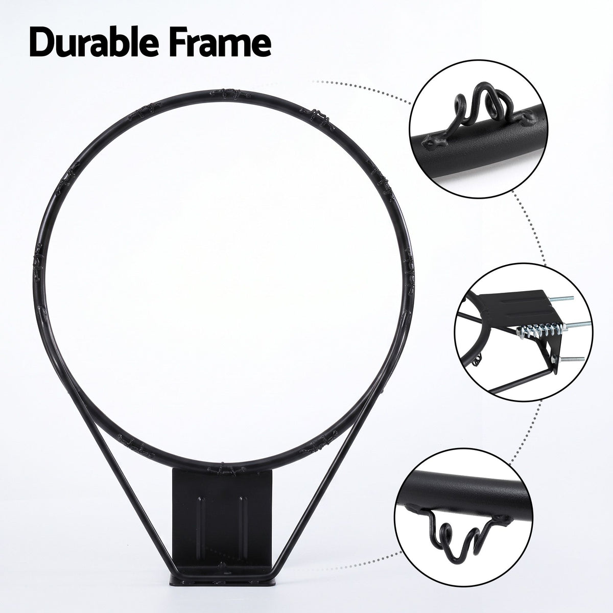 Everfit Basketball Hoop Ring 45cm Wall Mounted Steel Rim with Net and Twin Springs for Outdoor Practice Black