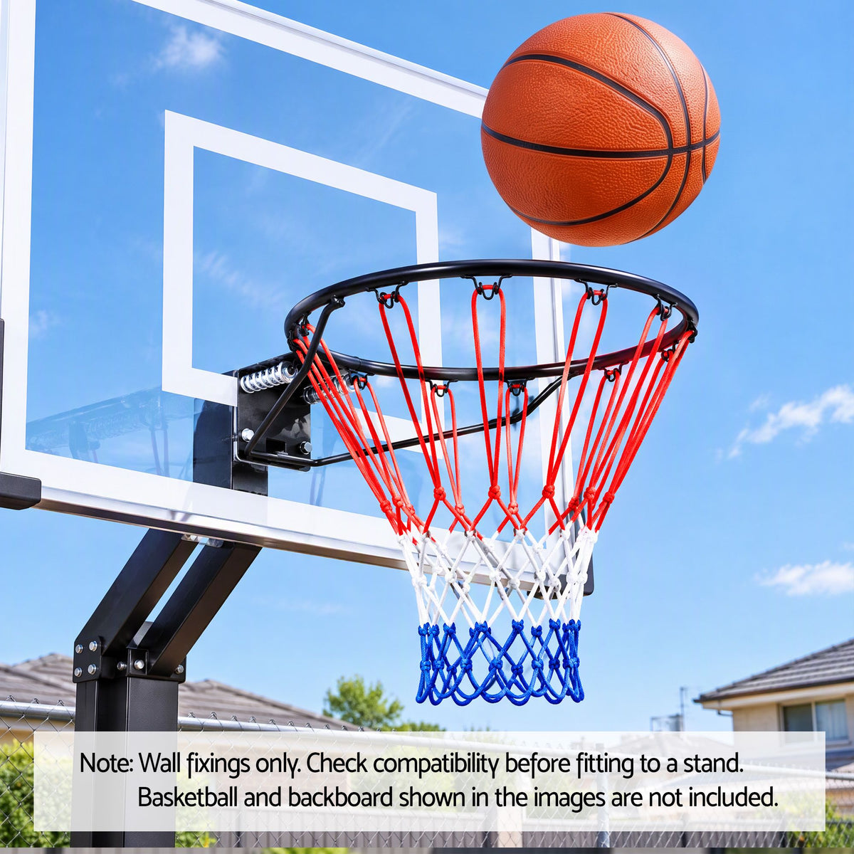 Everfit Basketball Hoop Ring 45cm Wall Mounted Steel Rim with Net and Twin Springs for Outdoor Practice Black