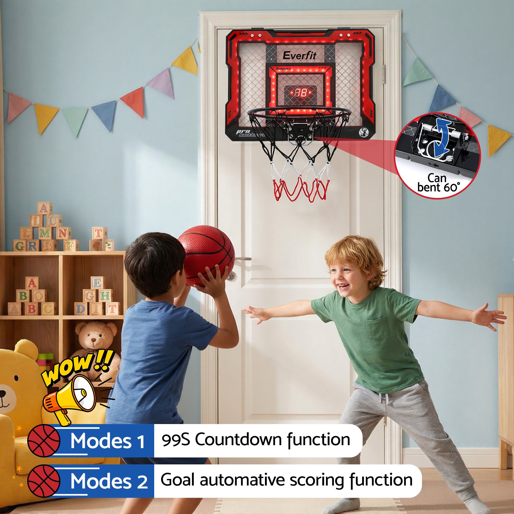 Everfit Mini Basketball Hoop Over Door Indoor LED Scoreboard Kids Set 40x30cm