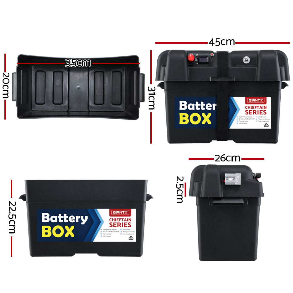 Giantz XL Portable Battery Box 12V Deep Cycle Solar Camping Caravan