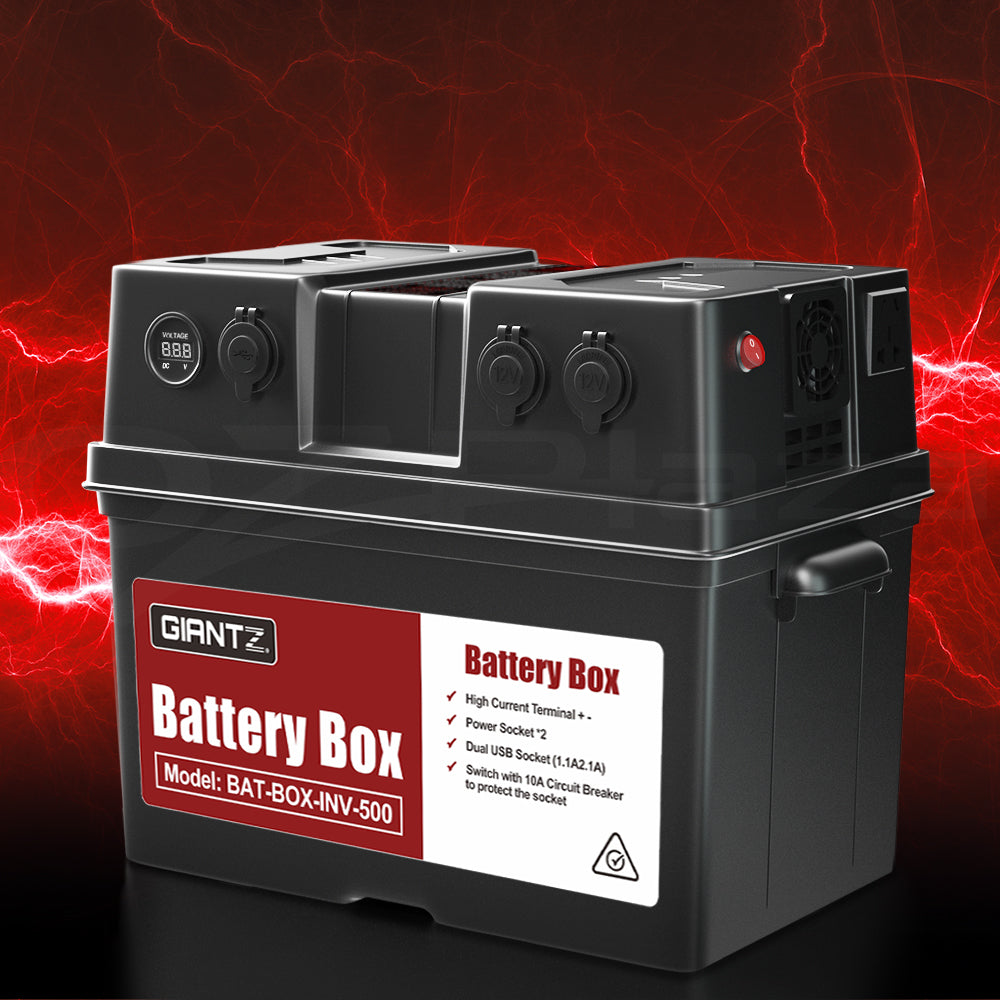 Giantz 500W Inverter Battery Box Portable Caravan Camping USB