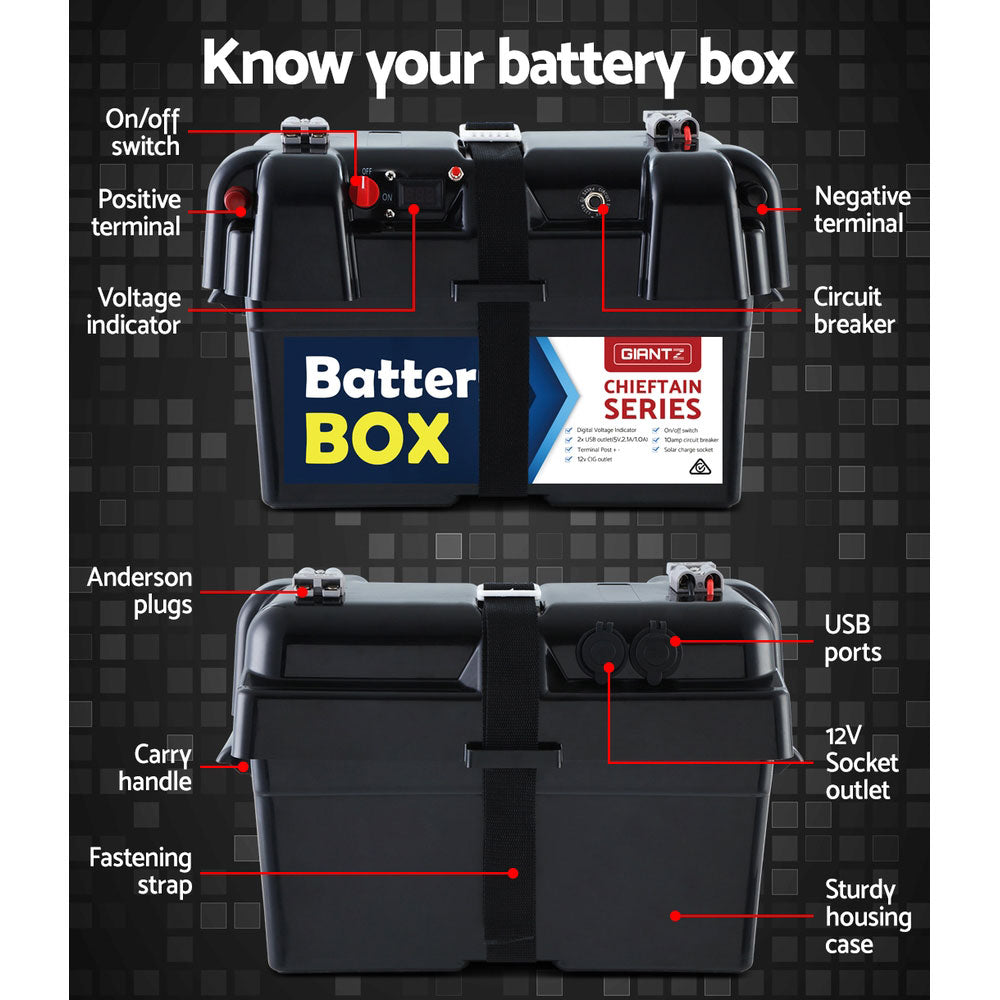 Giantz Large 12V AGM Battery Box Portable Solar Caravan Camping